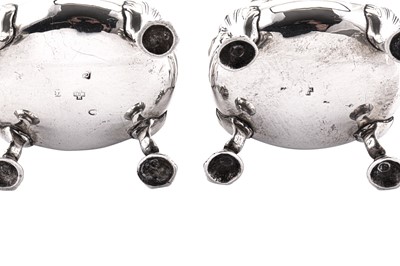 Lot 360 - A pair of George III sterling silver ‘double shell’ salts, London 1768 by David and Robert Hennell (reg. 9th June 1763)