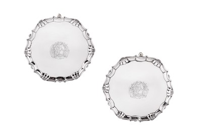 Lot 440 - A pair of George II sterling silver salvers, London 1739 by Robert Abercromby (this mark reg. 5th Oct 1731)