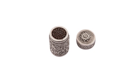 Lot 185 - A mid-19th century Chinese Export unmarked silver nutmeg grater, Canton circa 1850