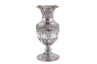 Lot 136 - A late 19th century continental unmarked silver vase, probably French circa 1880