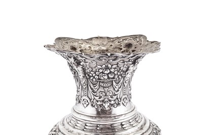 Lot 124 - A late 19th century continental unmarked silver vase, probably French circa 1880