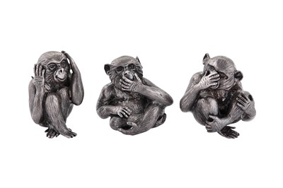 Lot 35 - A group of late 20th century / early 21st century Italian sterling silver wise monkeys figures, Milan circa 2000 by Gianmaria Buccellati
