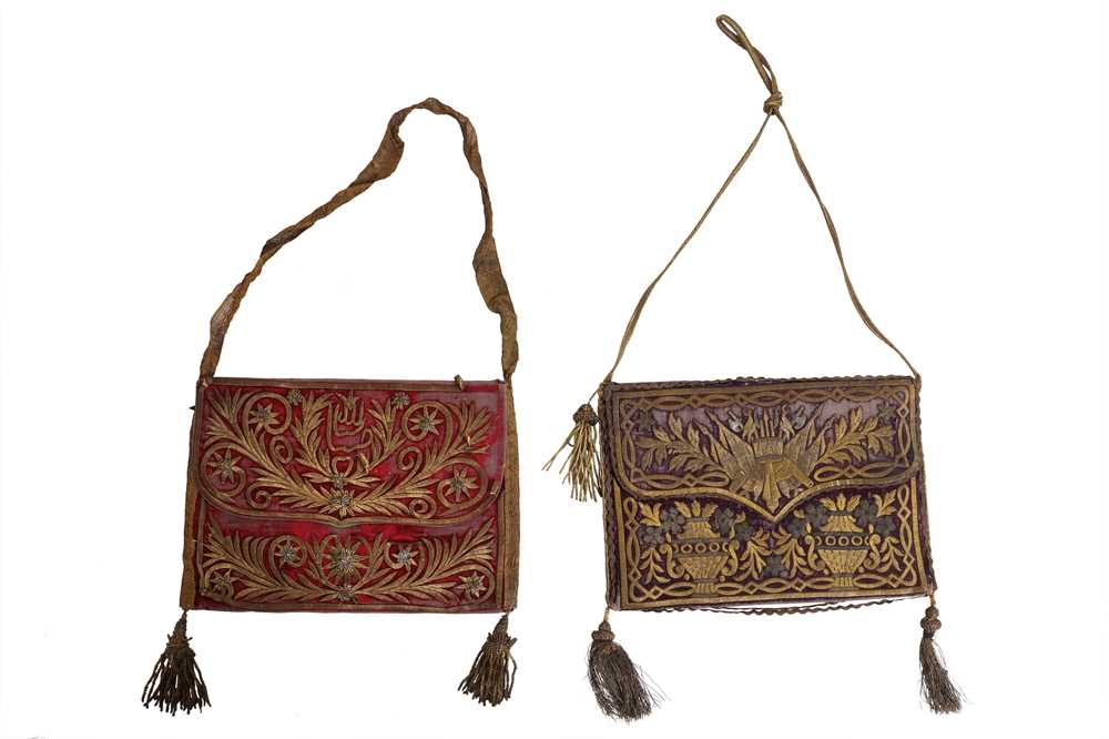 Lot 33 - TWO 18TH CENTURY OTTOMAN VELVET AND GOLD THREAD QU'RAN CASES