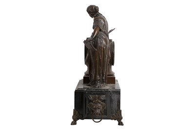 Lot 199 - A LATE 19TH CENTURY FRENCH BRONZE AND MARBLE FIGURAL MANTEL CLOCK