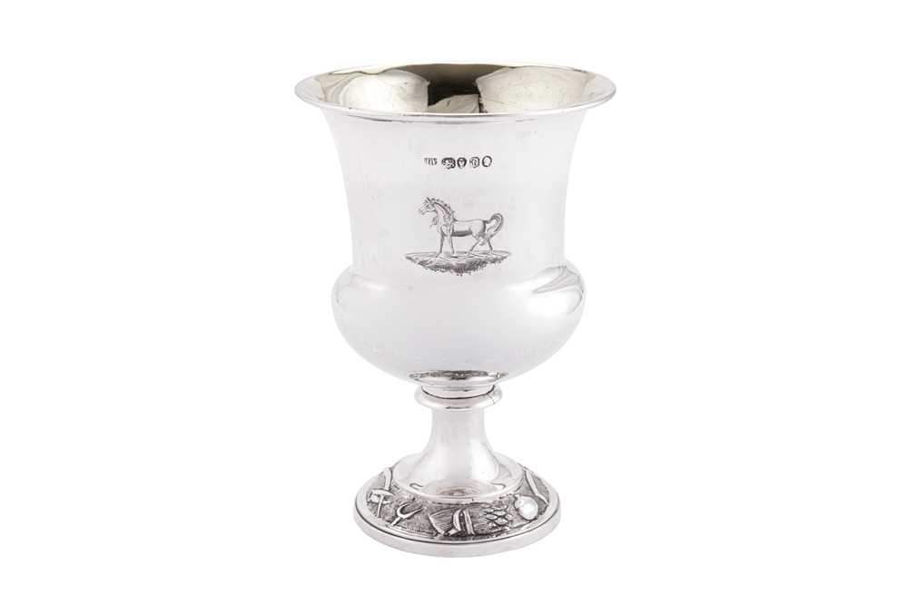 Lot 371 - A William IV sterling silver trophy goblet, London 1834 by John James Whiting (reg. Oct 1833)