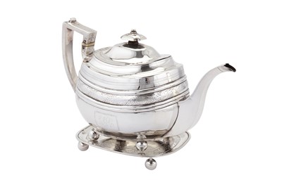 Lot 388 - A George III provincial sterling silver teapot on stand, Newcastle 1809 by Dorothy Langlands (active 1804-1814)