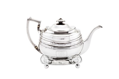 Lot 388 - A George III provincial sterling silver teapot on stand, Newcastle 1809 by Dorothy Langlands (active 1804-1814)
