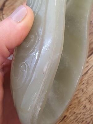 Lot 625 - A CHINESE PALE CELADON JADE ARCHAISTIC VESSEL AND COVER, GONG.
