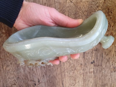 Lot 625 - A CHINESE PALE CELADON JADE ARCHAISTIC VESSEL AND COVER, GONG.