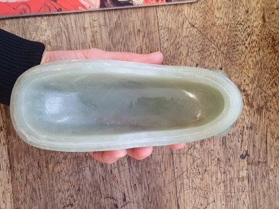 Lot 625 - A CHINESE PALE CELADON JADE ARCHAISTIC VESSEL AND COVER, GONG.