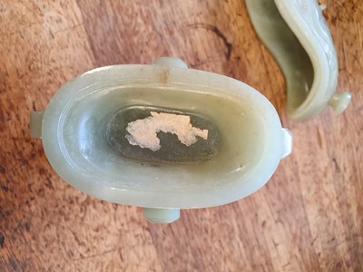 Lot 625 - A CHINESE PALE CELADON JADE ARCHAISTIC VESSEL AND COVER, GONG.