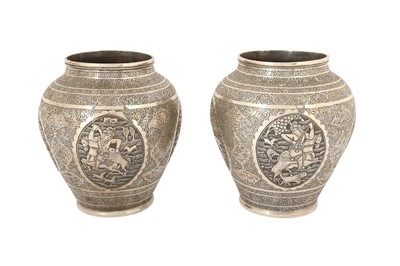 Lot 243 - A PAIR OF FINELY ENGRAVED JA'FAR SILVER VASES