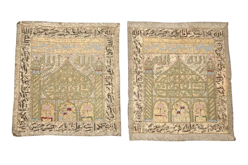 Lot 18 - A PAIR OF DEVOTIONAL HANGINGS WITH THE MUGHAL UMBRELLA INSIGNIA
