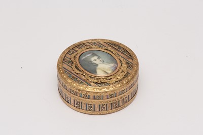 Lot 98 - A Louis XV late-18th century French 18 carat gold mounted portrait miniature inset snuff box, Paris 1772 by Pierre-Guillaume Sallot (active 1750-93)