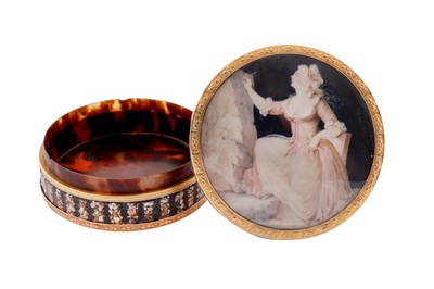 Lot 97 - A Louis XV mid-18th century French unmarked gold mounted shell composite snuff box, probably Paris circa 1770