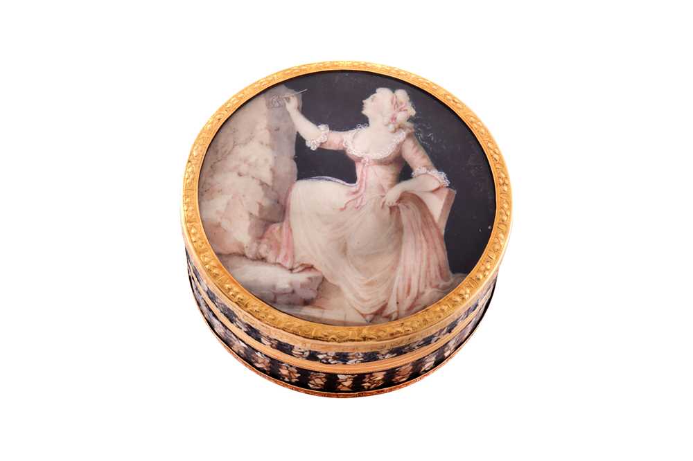 18th century French unmarked gold mounted shell composite snuff box...