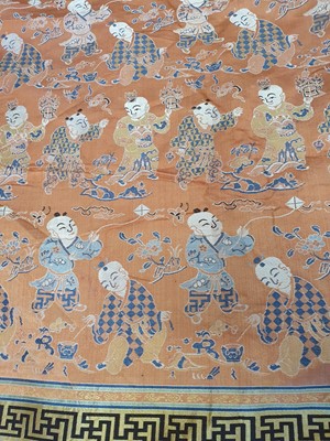 Lot 140 - A CHINESE WOVEN 'HUNDRED BOYS' TEXTILE PANEL.