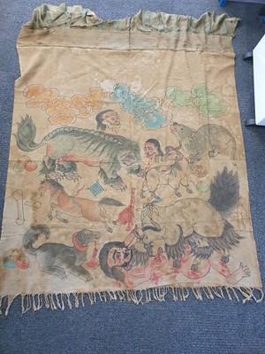 Lot 502 - A TIBETAN TEMPLE HANGING DEPICTING HELL.