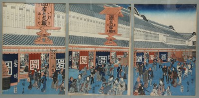 Lot 386 - A TRIPTYCH BY HIROSHIGE (1797 - 1858).