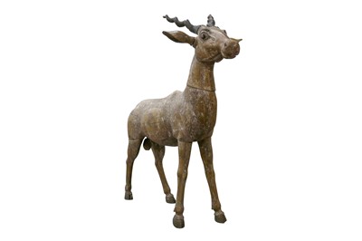 Lot 383 - AN INDIAN CARVED SCULPTURE OF A STANDING BLACKBUCK ANTELOPE, 20TH CENTURY