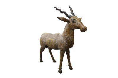 Lot 383 - AN INDIAN CARVED SCULPTURE OF A STANDING BLACKBUCK ANTELOPE, 20TH CENTURY