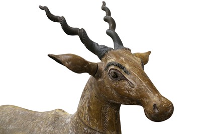 Lot 383 - AN INDIAN CARVED SCULPTURE OF A STANDING BLACKBUCK ANTELOPE, 20TH CENTURY