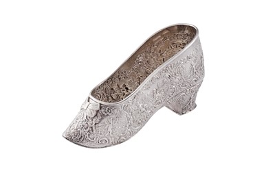 Lot 118 - A late 19th century German sterling standard silver shoe, Hanau with import marks for London 1902 by John George Piddington