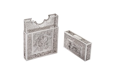 Lot 187 - A late 19th century / early 20th century Chinese export unmarked silver filigree card case, Canton circa 1900