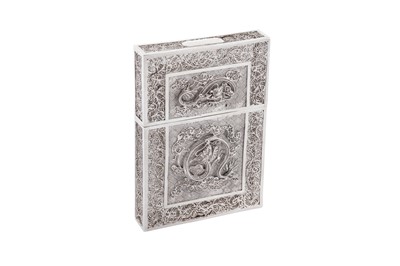 Lot 187 - A late 19th century / early 20th century Chinese export unmarked silver filigree card case, Canton circa 1900
