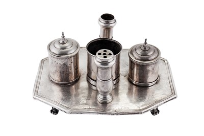 Lot 267 - An early 19th century Portuguese Colonial (Brazilian) unmarked silver inkstand or standish, Recife dated 1806