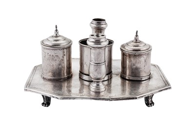 Lot 206 - An early 19th century Portuguese Colonial (Brazilian) unmarked silver inkstand or standish, Recife dated 1806