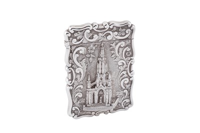 Lot 20 - A Victorian sterling silver ‘castle top’ card case, Birmingham 1868 by Frederick Marson