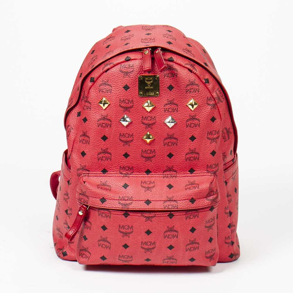MCM Stark Side Stud Medium Backpack in Pink Visetos Canvas for