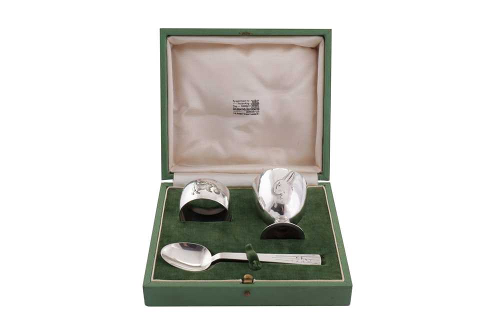 Lot 269 - A cased George VI novelty sterling silver christening set, London 1938 by Robert Edgar Stone (1903-1990)