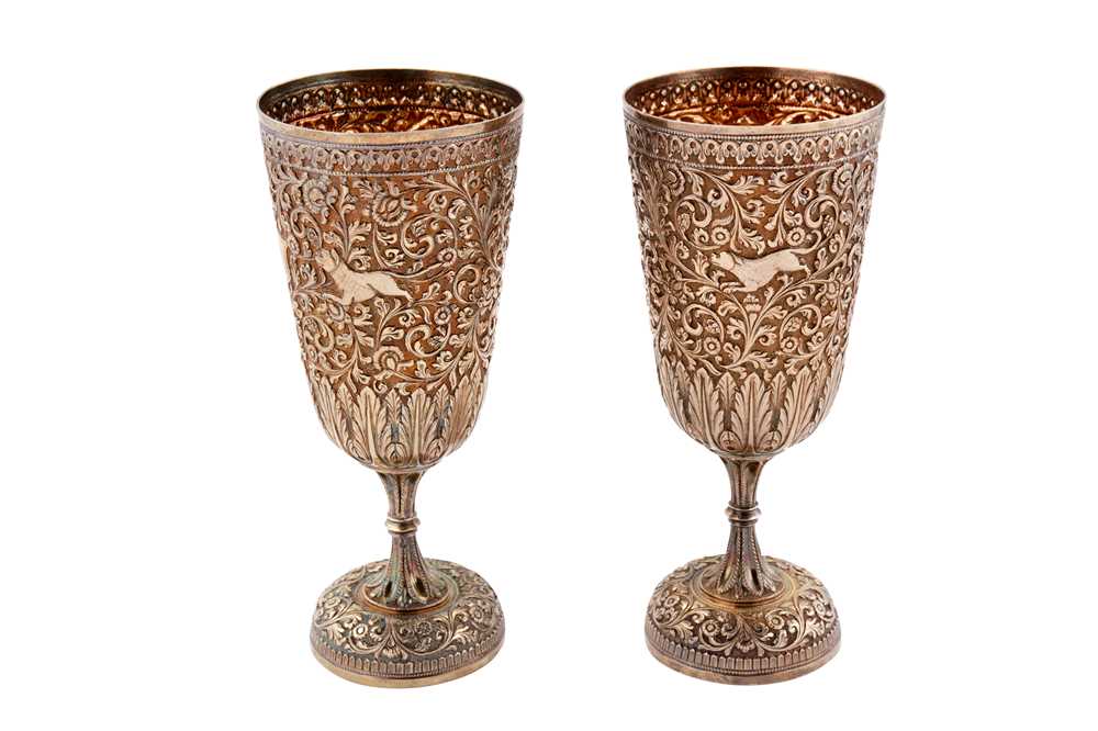 Lot 172 - A pair of late 19th / early 20th century Anglo – Indian silver gilt goblets, Cutch circa 1900 by VK (unidentified, Wilkinson p.92)