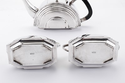 Lot 180 - A mid-20th century Anglo – Indian Art Deco silver three-piece tea set, Bombay circa 1940