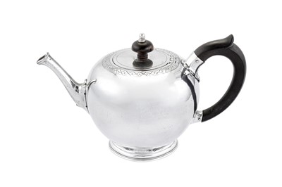 Lot 439 - An early George II sterling silver bullet teapot, London 1730 by John Swift (reg. between May-Oct 1728)