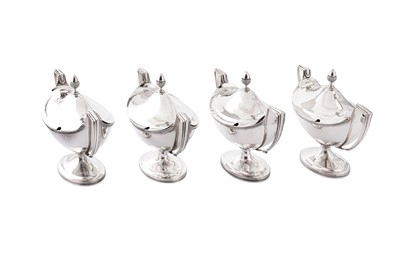 Lot 414 - A set of four George III sterling silver sauce tureens, London 1802/03 by John Emes (this mark reg. 10th Jan 1798)