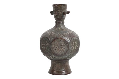 Lot 159 - A PERSIAN BRONZE AND WHITE METAL VASE
