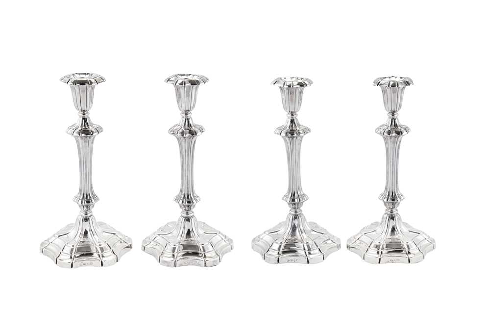 Lot 333 - A set of four early Victorian sterling silver candlesticks, Sheffield 1839 by Henry Wilkinson & Co