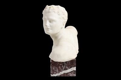 Lot 23 - PROFESSOR OTTO POERTZEL (1876-1963): A 1920'S ALABASTER AND MARBLE BUST OF GREEK ATHLETE
