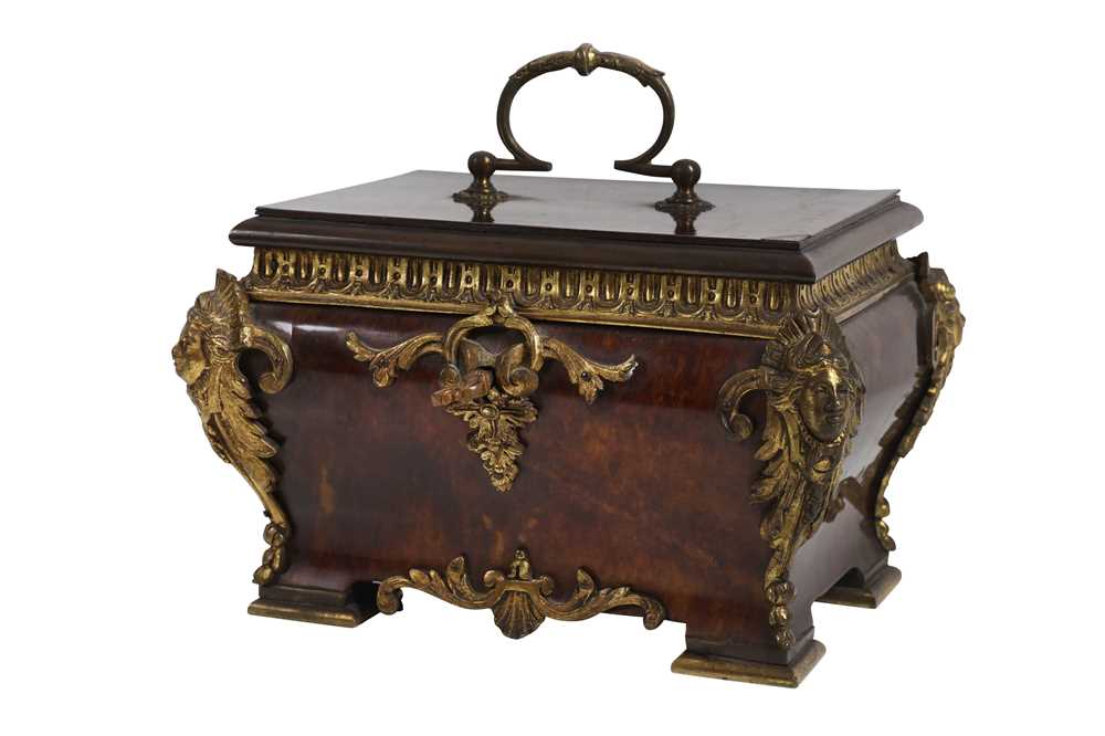 Lot 32 - A 19TH CENTURY FRENCH REGENCE STYLE TORTOISESHELL AND GILT BRONZE MOUNTED CASKET