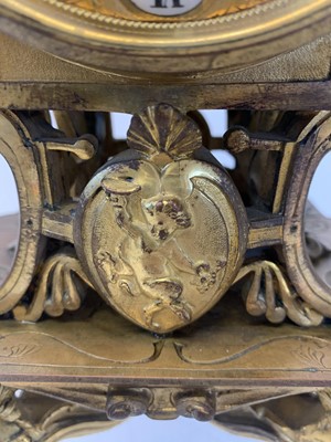 Lot 195 - A 19TH CENTURY FRENCH BELLE EPOCH GILT BRONZE MANTEL CLOCK GARNITURE