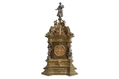 Lot 210 - A LATE 19TH CENTURY GILT AND SILVERED METAL TABLE CLOCK IN THE 17TH CENTURY STYLE