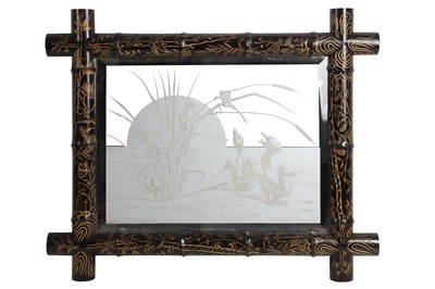 Lot 169 - A PAIR OF LATE 19TH CENTURY ITALIAN JAPONISME STYLE ENGRAVED GLASS WALL MIRRORS