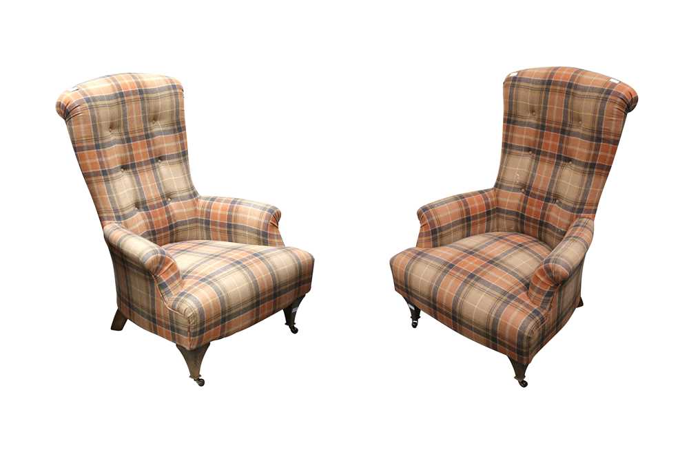 Lot 38 - A PAIR OF HIGH BACKED ARMCHAIRS BY JOHN SANKEY