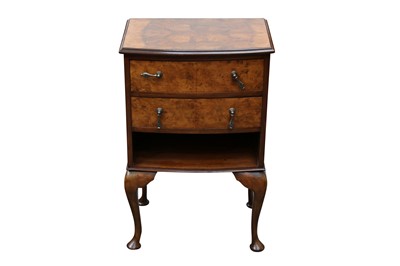 Lot 40 - A PAIR OF BOWFRONT WALNUT BEDSIDE CABINETS, 20TH CENTURY