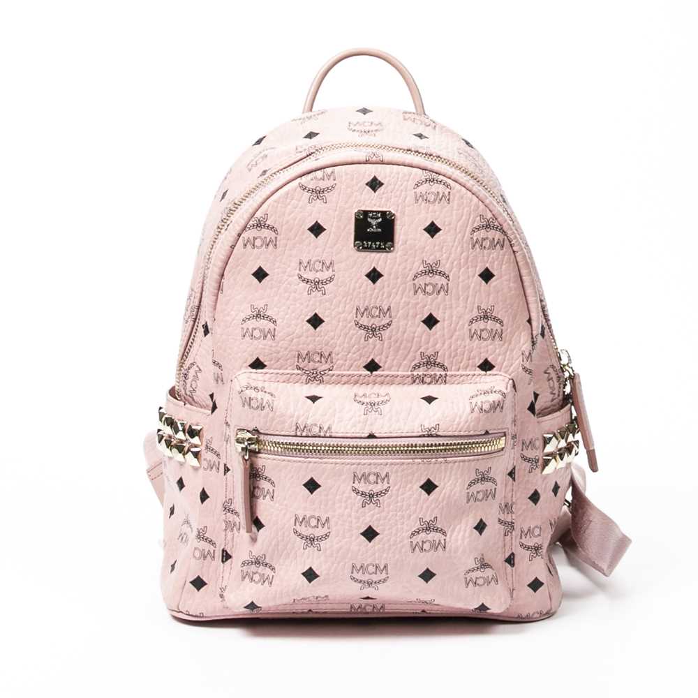 MCM Stark Backpack Visetos Side Studs Medium Soft Pink in Leather with  Gold-tone - US