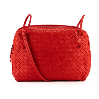 Lot 15 - Bottega Veneta Red Intrecciato Double Zip Nodini Crossbody Bag