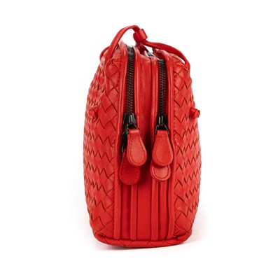 Lot 15 - Bottega Veneta Red Intrecciato Double Zip Nodini Crossbody Bag